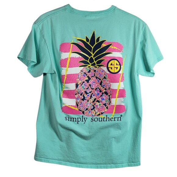 Simply Southern Tops - Simply Southern Women Pineapple T Shirt Green Mint Medium Floral S/S Pink READ
